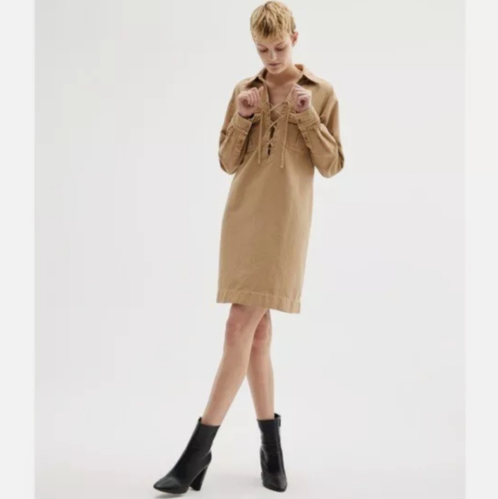 Nili Lotan Khaki Andrea Cotton Lace Up Dress sz XS